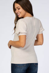 Beige Bubble Short Sleeve Maternity Top