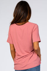 Rose Pink V-Neck Short Sleeve Basic Top