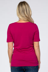 Magenta V-Neck Short Sleeve Basic Maternity Top