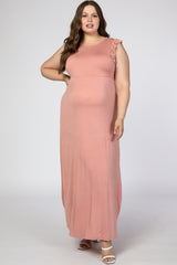 Pink Ruffle Sleeve Maternity Plus Maxi Dress