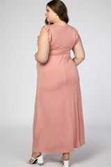 Pink Ruffle Sleeve Maternity Plus Maxi Dress