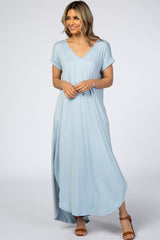 Light Blue Side Slit Maxi Dress