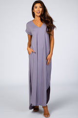 Lavender Side Slit Maternity Maxi Dress