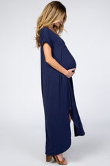 Navy Side Slit Maternity Maxi Dress