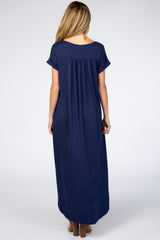 Navy Side Slit Maternity Maxi Dress