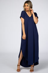 Navy Side Slit Maternity Maxi Dress