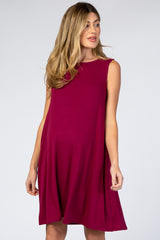 Burgundy Sleeveless Maternity Shift Dress