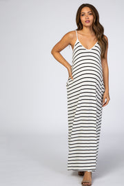 Ivory Striped Cami Strap Maternity Maxi Dress