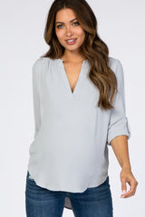 Light Grey V-Neck Maternity Blouse