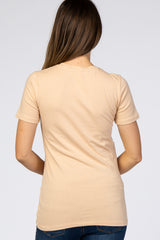 Beige Crew Neck Short Sleeve Maternity Top