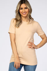 Beige Crew Neck Short Sleeve Maternity Top