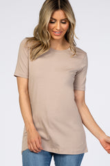 Taupe Crew Neck Short Sleeve Top