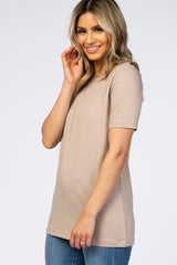 Taupe Crew Neck Short Sleeve Top