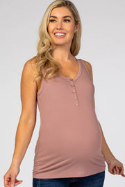 Mauve Ribbed Sleeveless Maternity Top