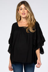 Black Embroidered Lace Detail Maternity Blouse