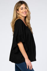 Black Embroidered Lace Detail Maternity Blouse