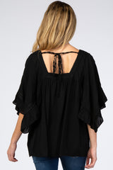 Black Embroidered Lace Detail Maternity Blouse