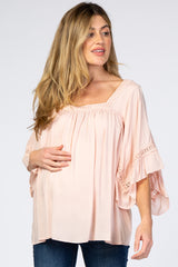 Light Pink Embroidered Lace Detail Maternity Blouse