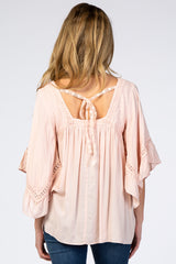 Light Pink Embroidered Lace Detail Maternity Blouse