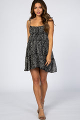 Black Animal Print Tiered Maternity Mini Dress