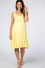 Yellow Tiered Tie Sleeve Maternity Dress