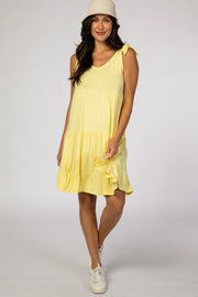 Yellow Tiered Tie Sleeve Dress