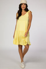 Yellow Tiered Tie Sleeve Maternity Dress