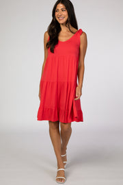 Coral Tiered Tie Sleeve Dress