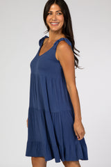 Denim Blue Tiered Tie Sleeve Dress