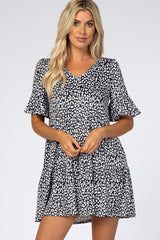 Black Animal Print Ruffle Sleeve Dress