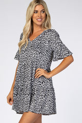 Black Animal Print Ruffle Sleeve Dress