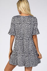 Black Animal Print Ruffle Sleeve Dress