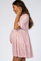 Pink Animal Print Ruffle Sleeve Maternity Dress