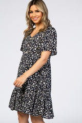 Navy Blue Floral Button Front Dress