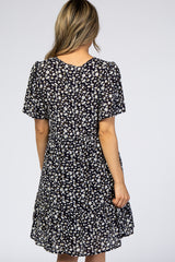 Navy Blue Floral Button Front Dress