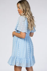 Light Blue Swiss Dot Smocked Maternity Dress