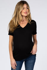 Black V-Neck Cuff Sleeve Maternity Top