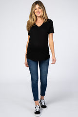 Black V-Neck Cuff Sleeve Maternity Top