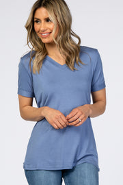 Dusty Blue V-Neck Cuff Sleeve Top