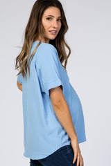 Light Blue V-Neck Maternity Blouse