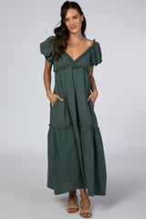 Forest Green Crochet Trim Ruffle Tiered Maternity Maxi Dress