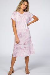 Lavender Tie Dye Short Sleeve Maternity Midi Dress