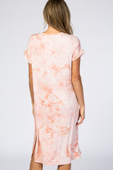 Peach Tie Dye Short Sleeve Midi Dress