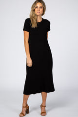 Black Side Slit Maternity Midi Dress