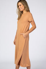 Camel Side Slit Midi Dress