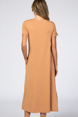 Camel Side Slit Midi Dress