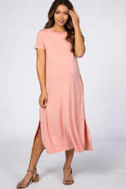 Pink Side Slit Maternity Midi Dress