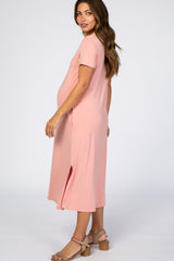 Pink Side Slit Maternity Midi Dress