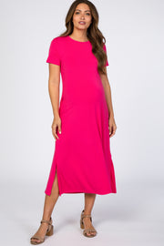 Fuchsia Side Slit Maternity Midi Dress