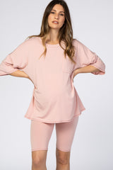 Light Pink Biker Short Maternity Sleep Set